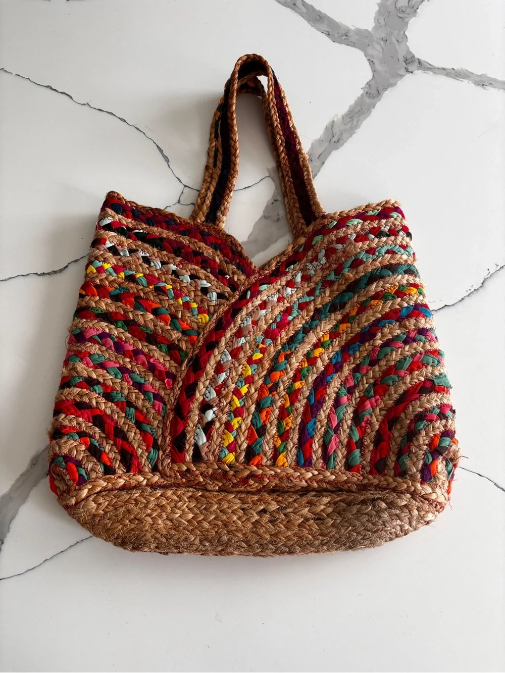 Boho Multicolor Braided Straw Tote Bag